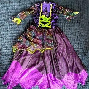 Witch Costume Girls Halloween Party Kids Deluxe Wizard Queen Fancy Dress. 110Cm